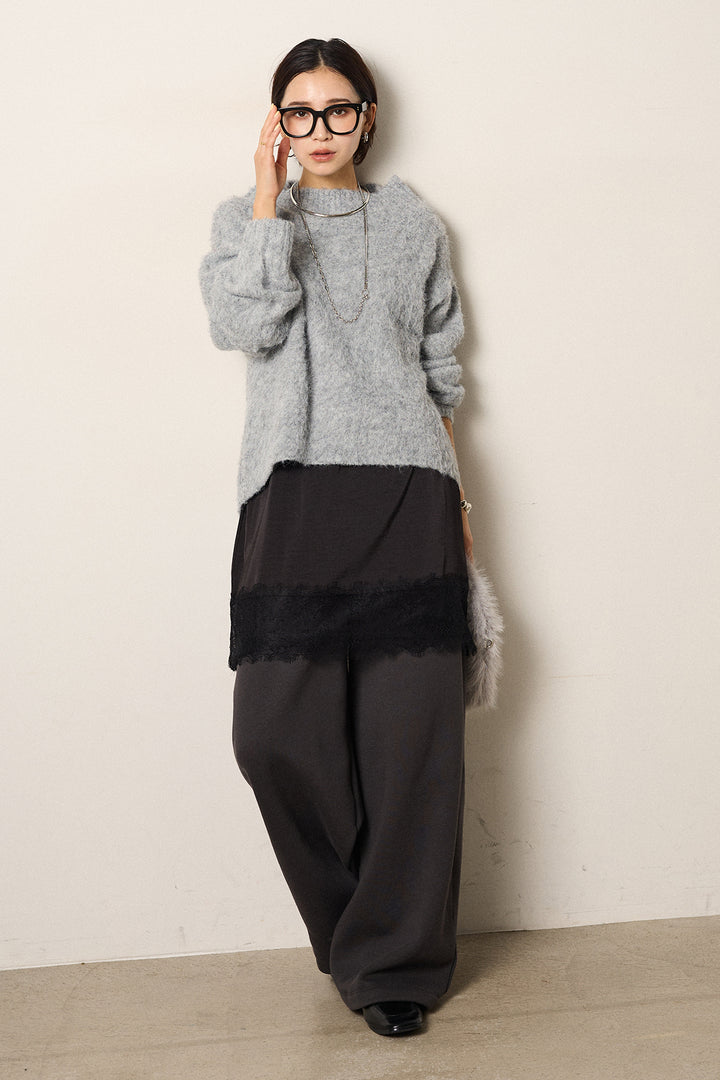 [SET]アルパカタッチオフショルニット+レース切り替えキャミソール+裏起毛スウェットワイドパンツ(3set)