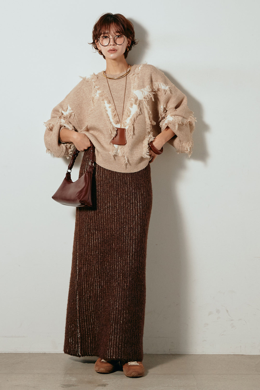 [SET]シャギージャガードニットトップス+アルパカタッチニットタイトスカート(2set)