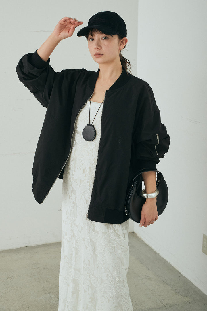 [SET]袖シャーリングオーバーサイズMA1+総レースキャミワンピース(2set)