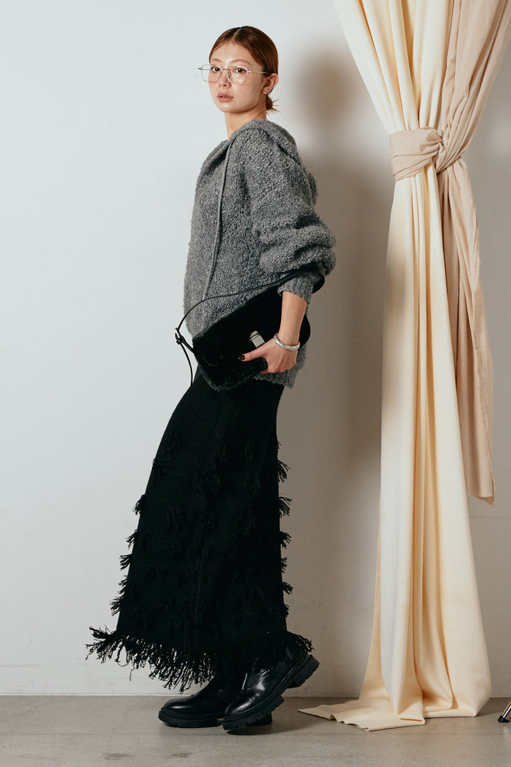 [SET]ブークレキーネックプルオーバー+ポイントフリンジニットナロースカート(2set)