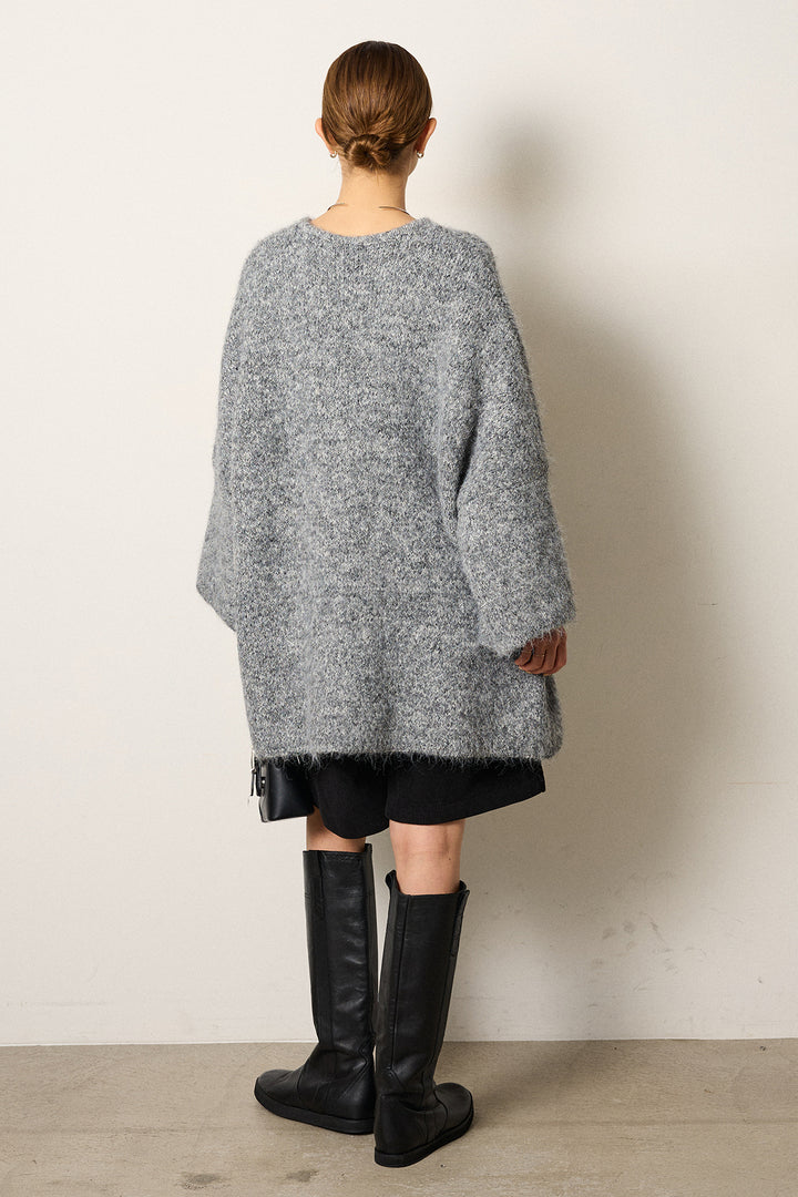 [SET]アシンメトリーボタンニットカーディガン+リラックスコーデュロイハーフパンツ(2set)