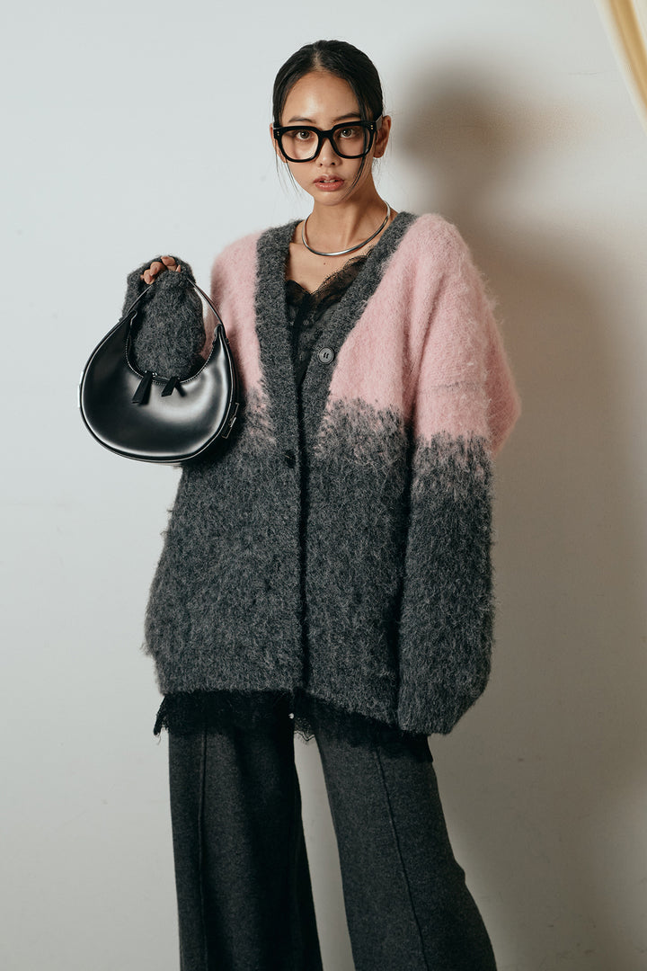 [SET]起毛グラデーションニットカーディガン+レース切り替えキャミソール+センターラインニットパンツ(3set)