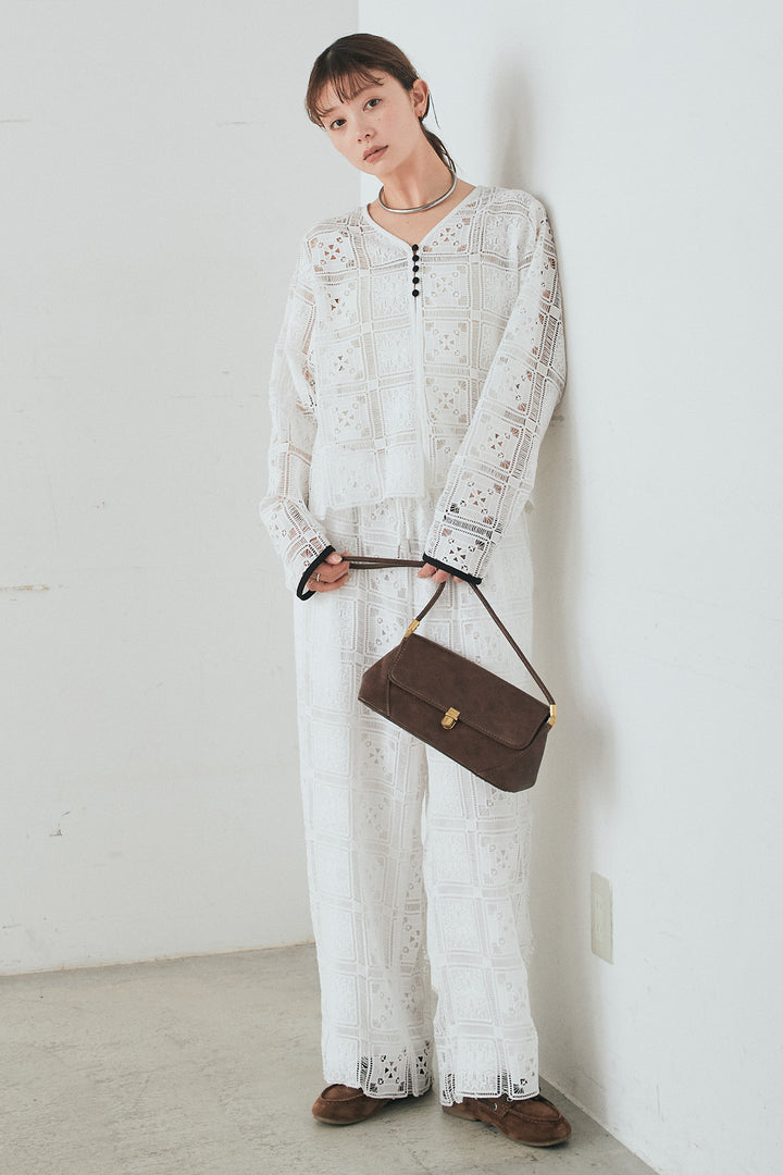 [SET]クロシェレースカーディガン+クロシェレースイージーパンツ(2set)