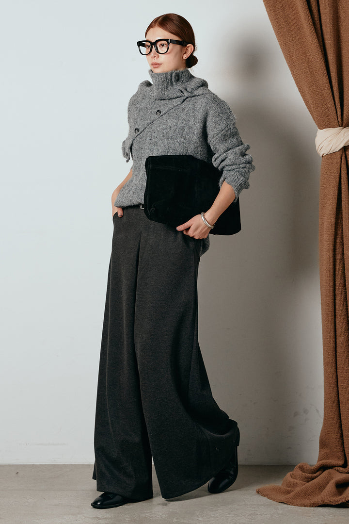 [SET]ケープデザインケーブルニットトップス+ベルト付きフロントタックデザインパンツ(2set)