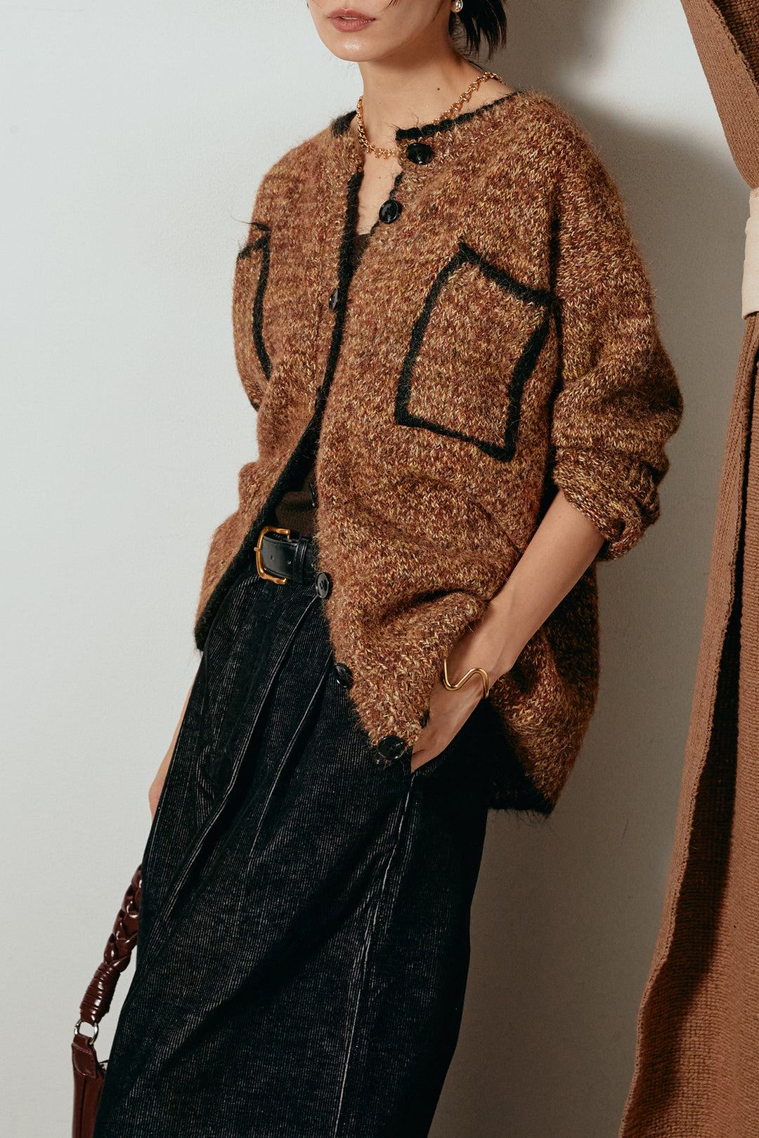 [SET]ミックスニットポケットカーディガン+フロントタック入りコーデュロイパンツ(2set)