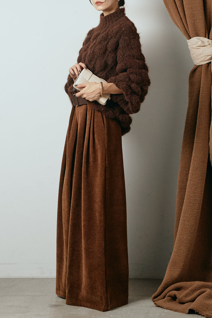 [SET]ボリュームポップコーンニットトップス+ベルトループコーデュロイワイドパンツ(2set)