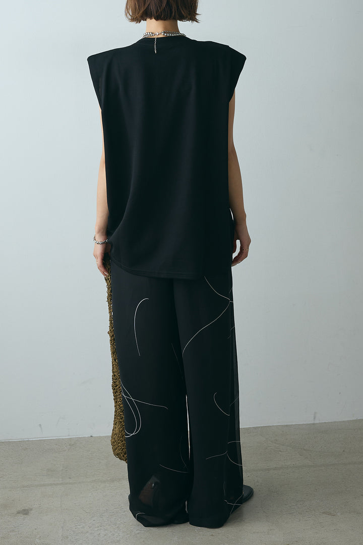 [SET]ノースリーブフロントツイストTシャツ+ニュアンスライン柄ワイドパンツ(2set)