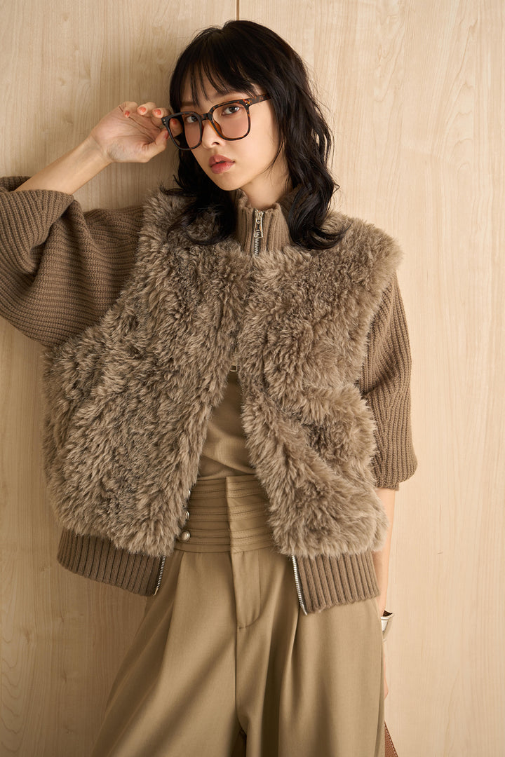 【着回しセット】[SET]ファーコンビニットジップブルゾン+ファーコンビニットジップブルゾン(2set)
