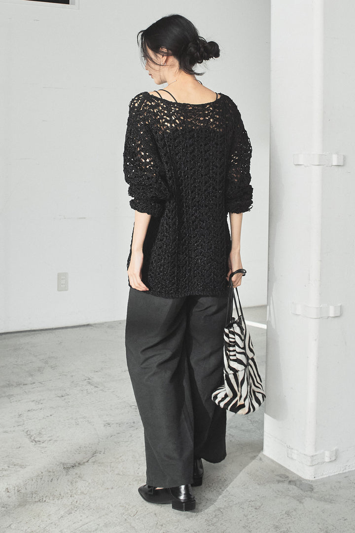 [SET]リラックスメッシュニットトップス+刺繡テープラインパンツ(2set)