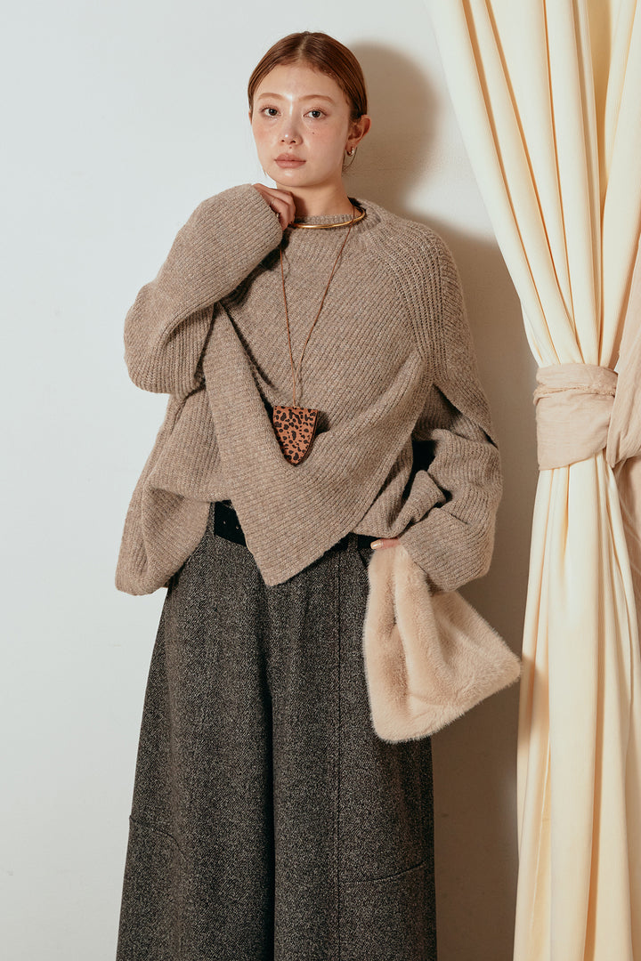 【着回しセット】[SET]ケープデザインリブニットトップス+ケープデザインリブニットトップス(2set)