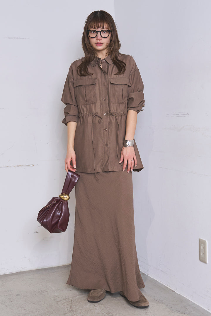 [SET]リネンブレンドシアーサファリシャツ+リネンブレンドロングナロースカート(2set)