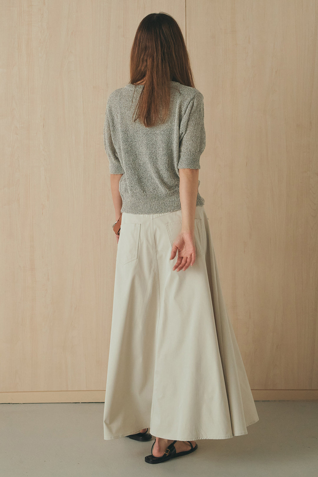 [SET]フロントテープデザイン半袖カーディガン+ミリタリーツイルタックフレアスカート(2set)