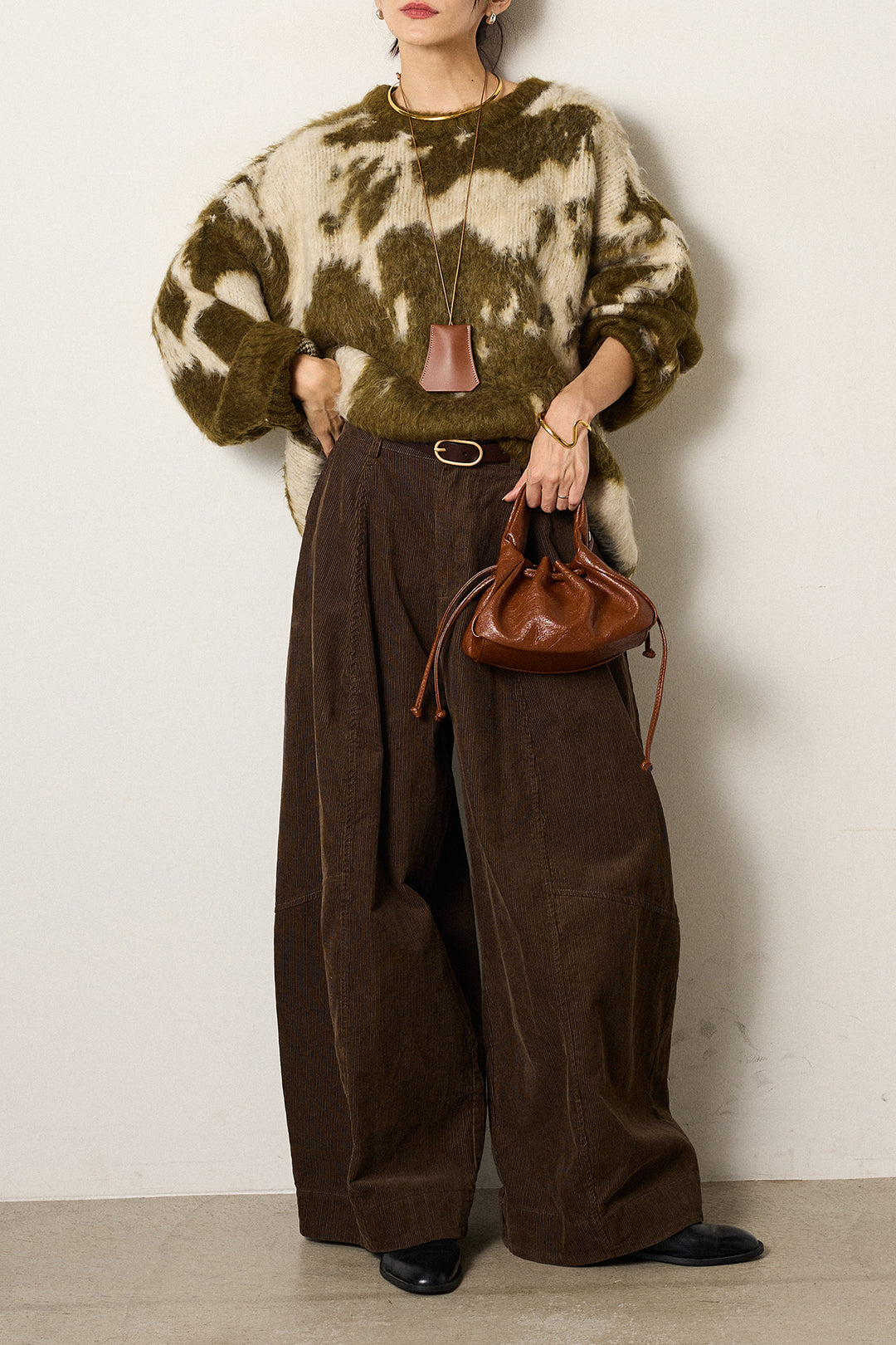 【着回しセット】[SET]モヘアタッチマーブルニット+モヘアタッチマーブルニット+タック入りコーデュロイワイドパンツ(3set)