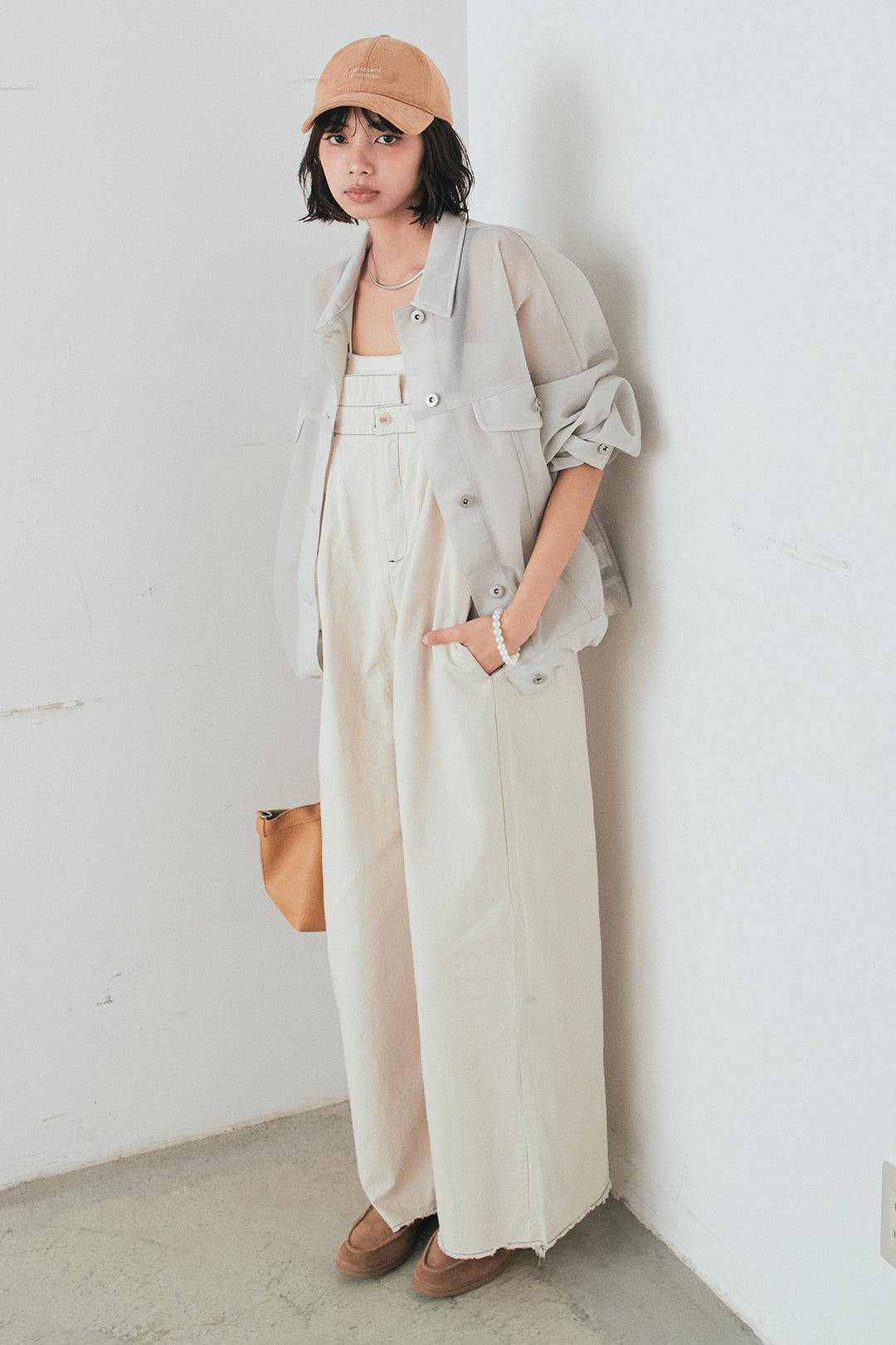 [SET]シアーダンボールサイドドロストジャケット+綿ツイルアシメサロペット(2set)