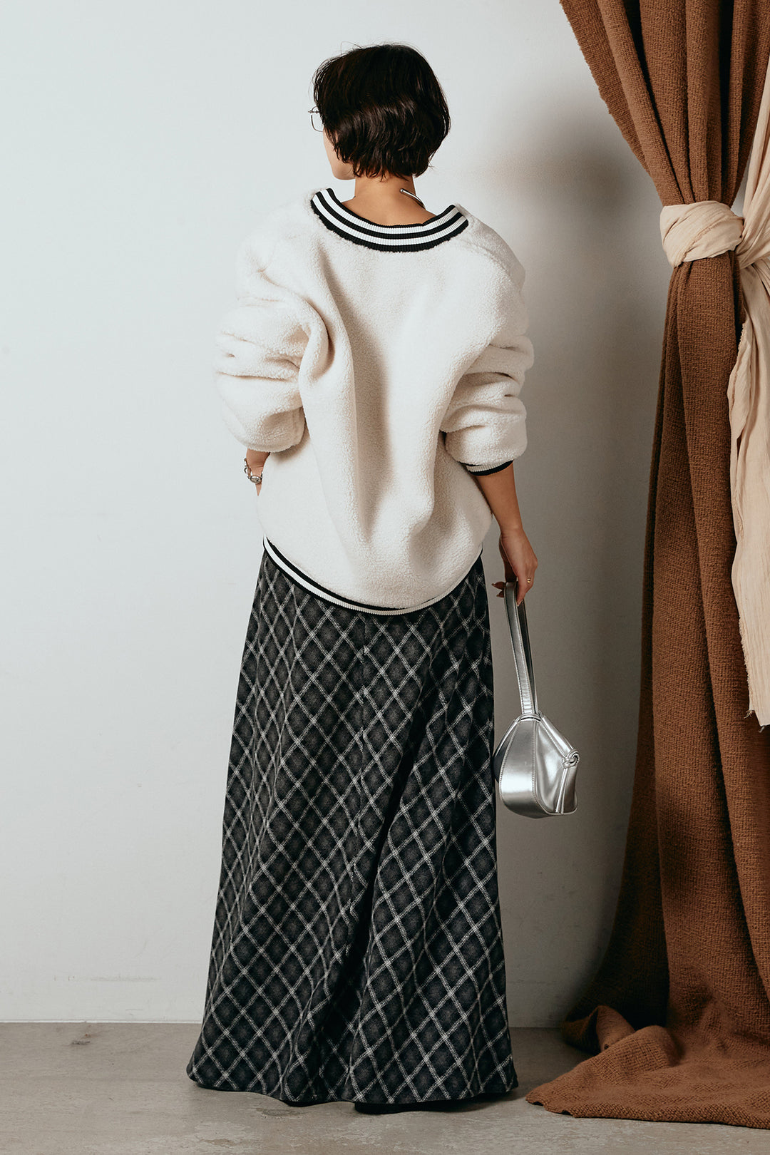 [SET]ロゴスタジャンボアブルゾン+フロッキー起毛チェックスカート(2set)