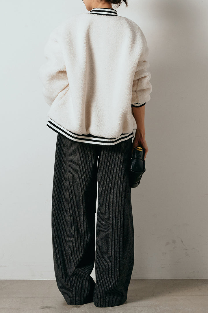 [SET]ロゴスタジャンボアブルゾン+レザーライク配色ストライプパンツ(2set)