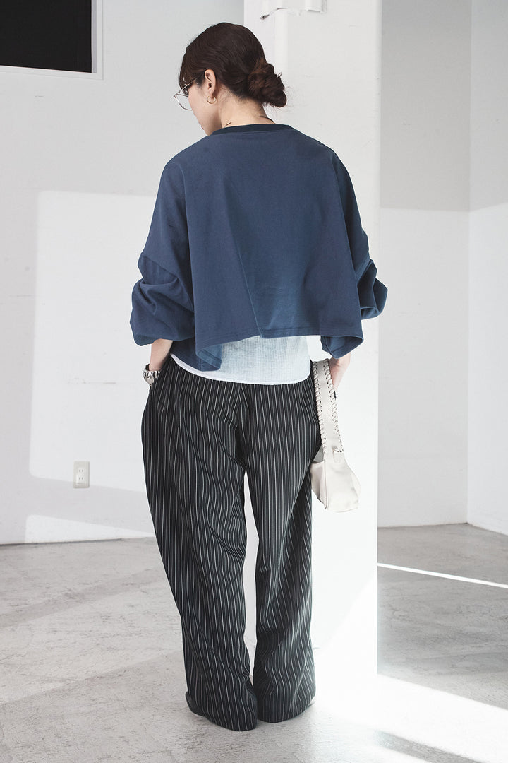 [SET]ビッグロゴHRU袖ボリュームトップス+リブシアークルーネック長袖トップス(2set)