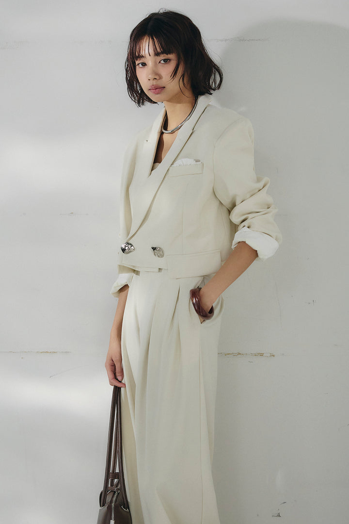 [SET]メタルプレートショート丈ジャケット+メタルプレートタックワイドパンツ(2set)