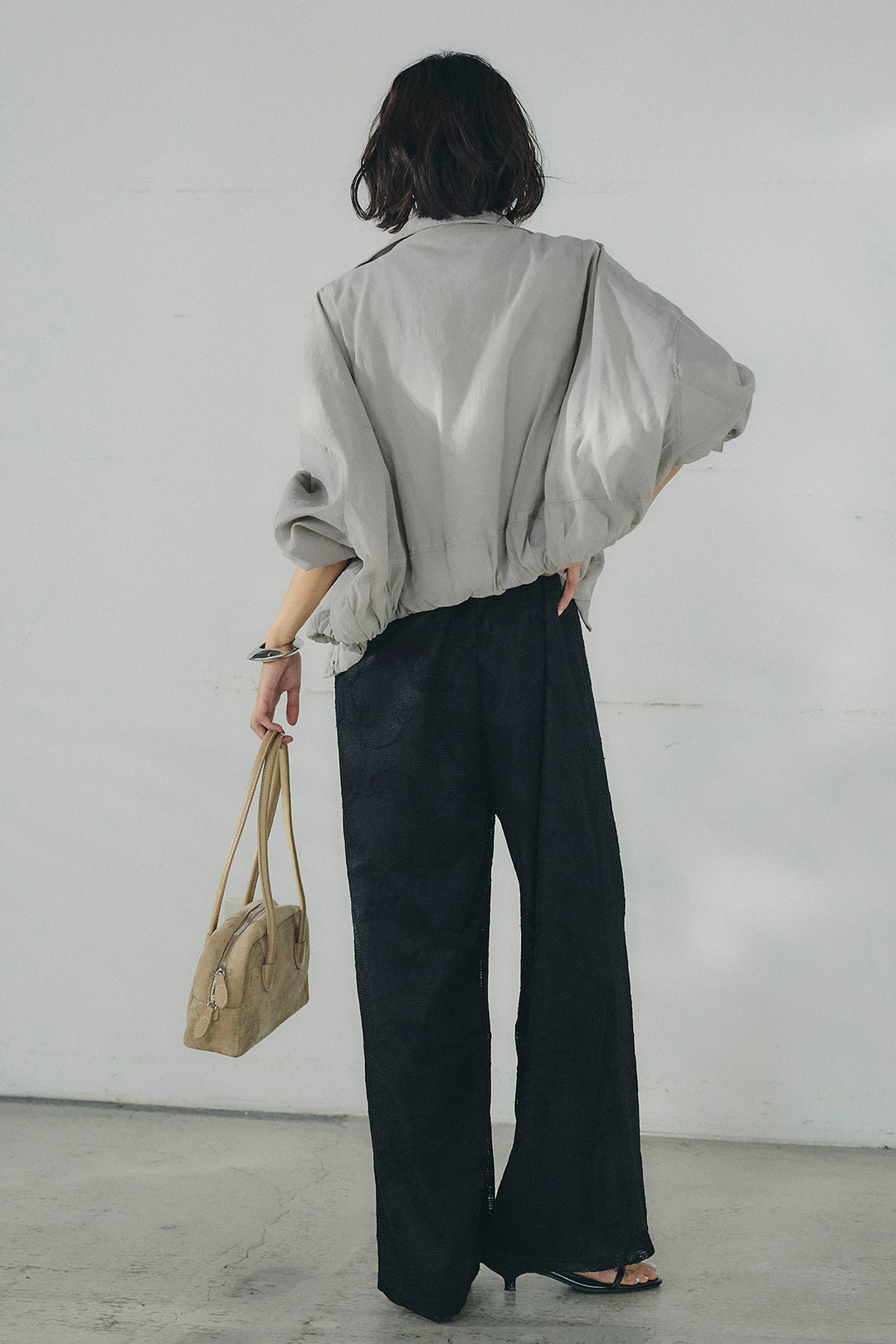 [SET]スタンドネックシアーブルゾン+レースサロペット(2set)