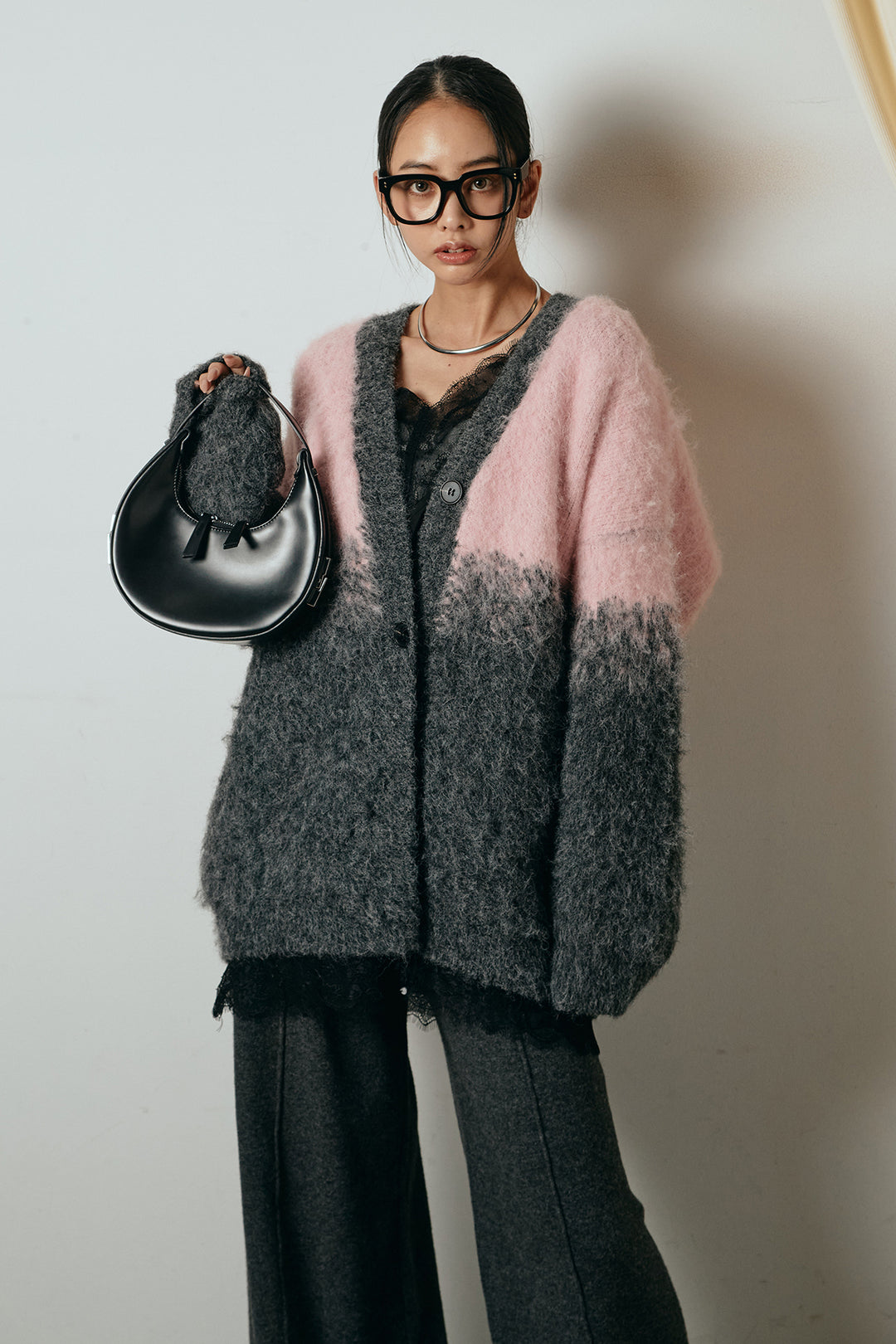 [SET]起毛グラデーションニットカーディガン+センターラインニットパンツ(2set)