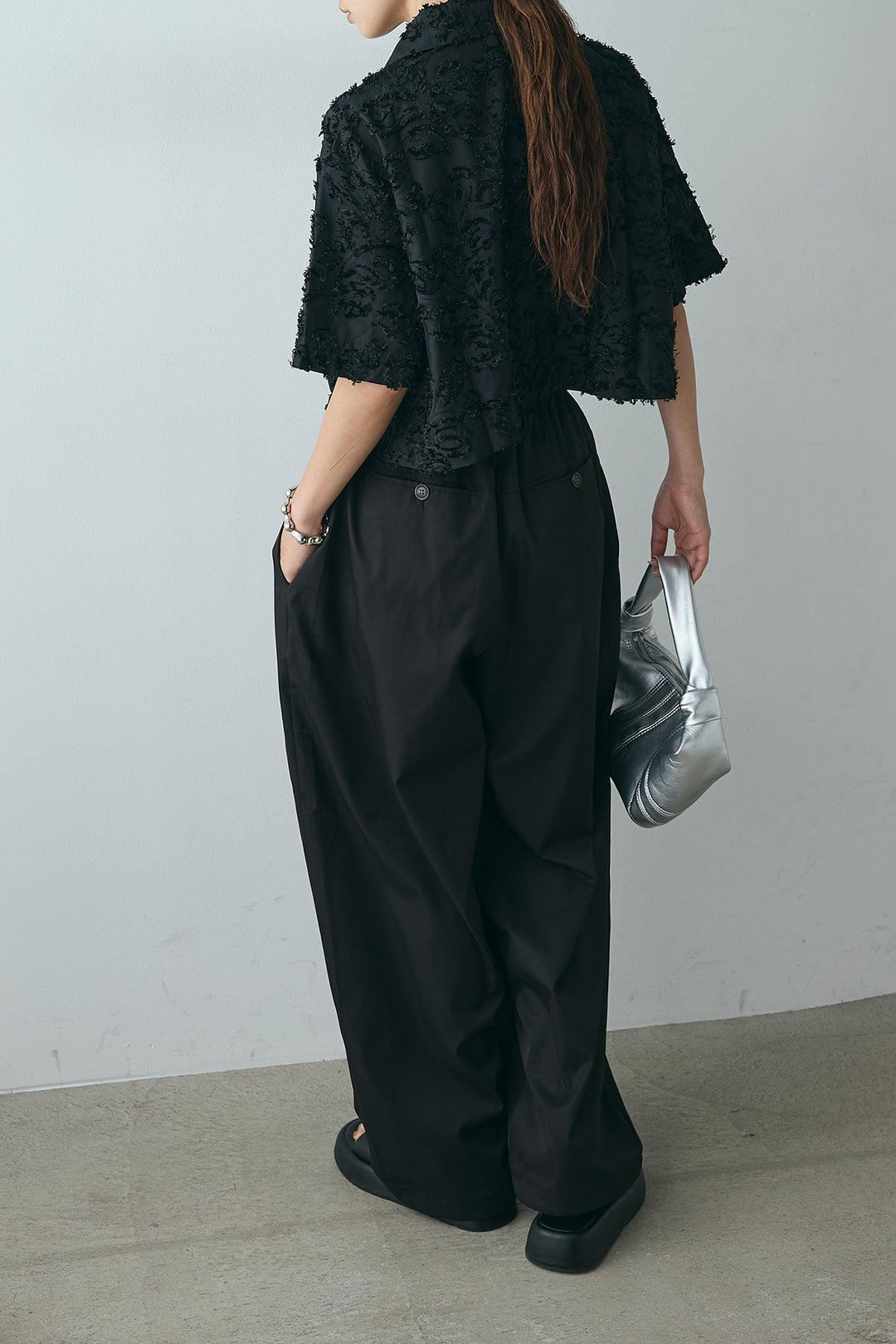 [SET]半袖オープンカラージャガード柄シャツ+タックワイドリラックスパンツ(2set)