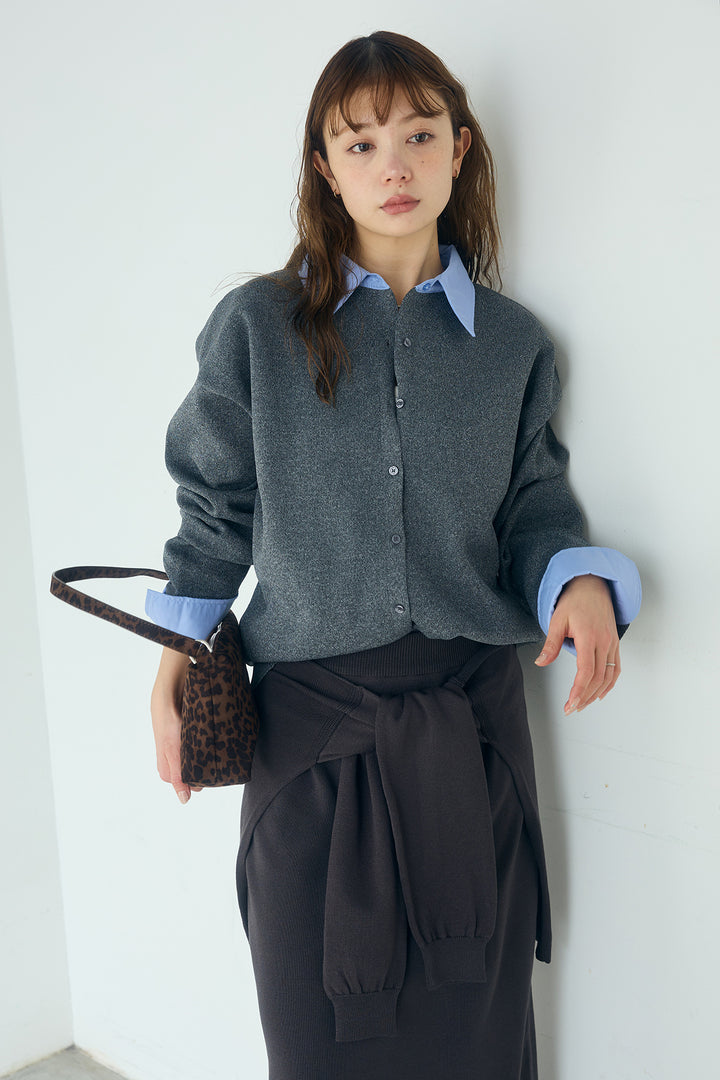 [SET]シャツレイヤード風カーディガン+レイヤードニット巻きスカート(2set)