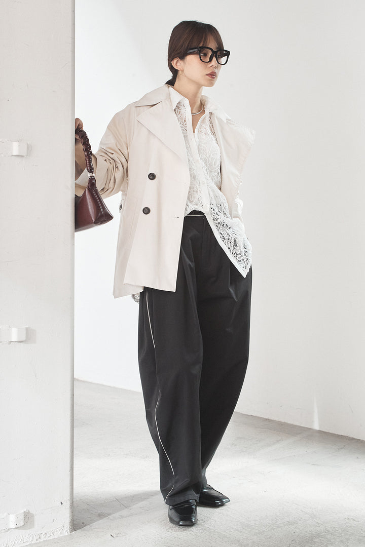[SET]ナイロントレンチコート+刺繍レースオーバーサイズシャツ(2set)