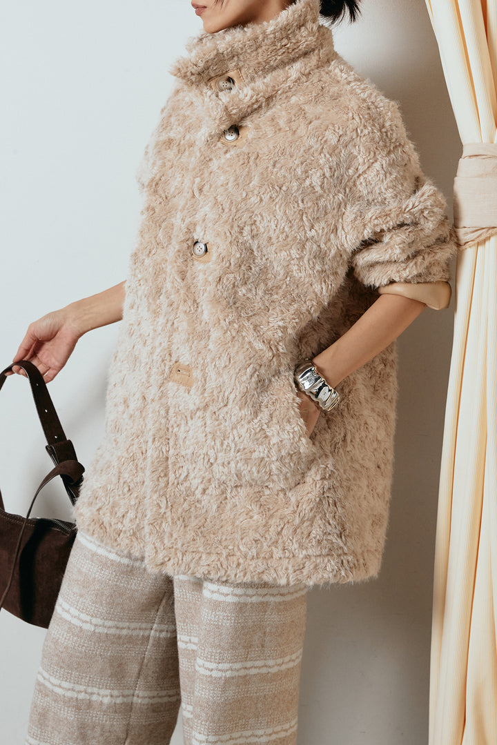 [SET]リバーシブルボアアウター+マルチライン柄リラックスニットパンツ(2set)