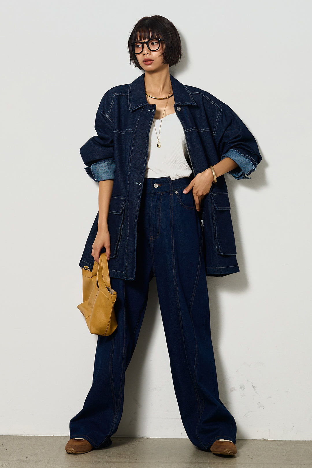 【即納】ステッチデザインデニムジップジャケット