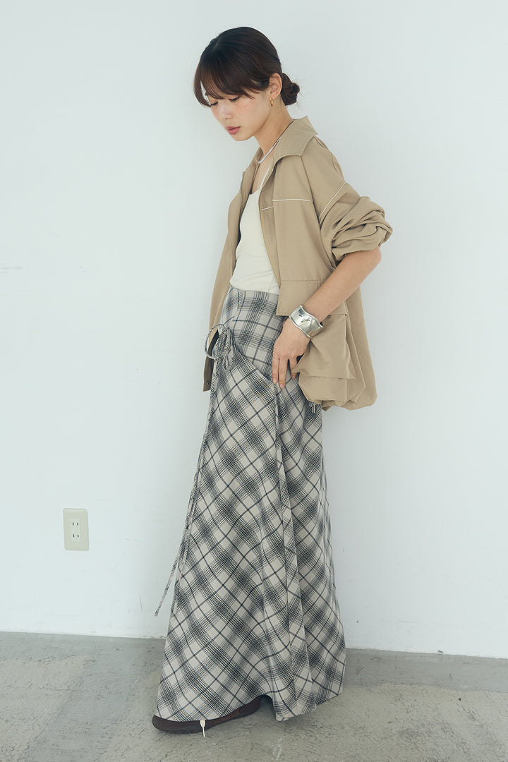 [SET]合繊ツイルバルーンジャケット+タータンチェック柄フロントデザインスカート(2set)