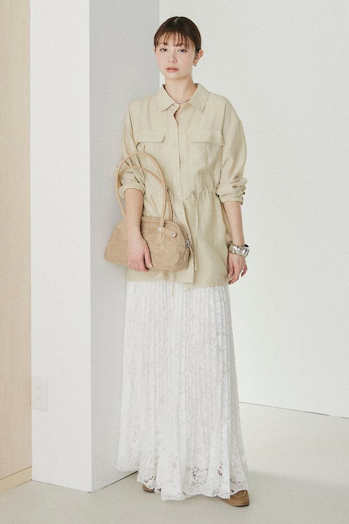 [SET]リネンブレンドシアーサファリシャツ+リラックスプリーツスカート(2set)