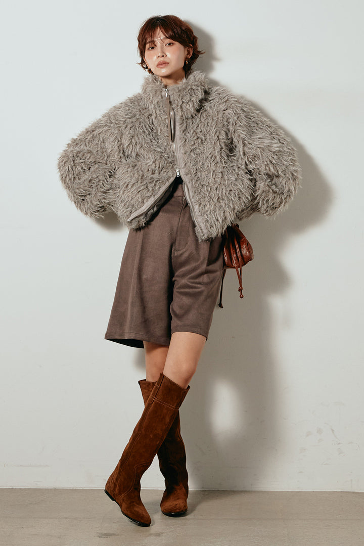 [SET]ミックスシープファースタンドブルゾン+フェイクスウェードハーフパンツ(2set)