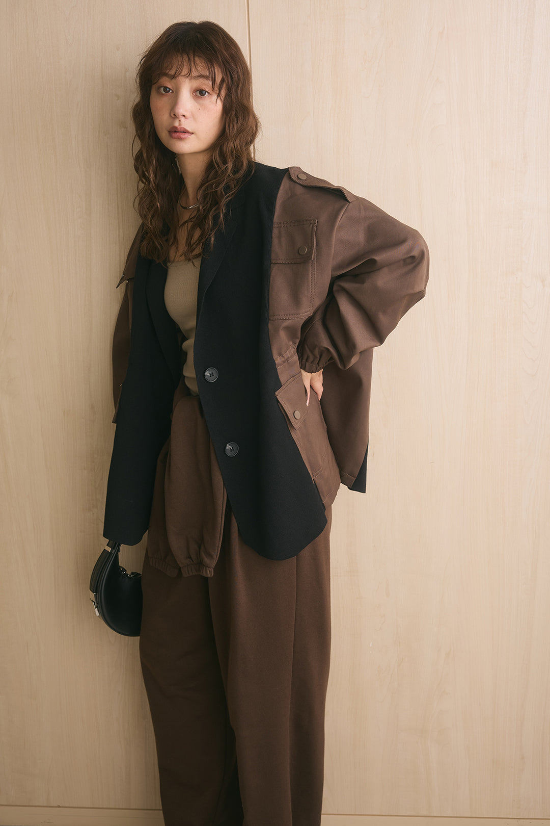 [SET]ニットドッキングミリタリーコート+裏毛腰巻パンツ(2set)