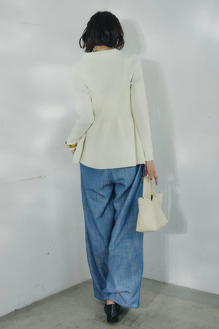 [SET]スキッパーペプラムニット+デニムライクヘリンボーンタックパンツ(2set)