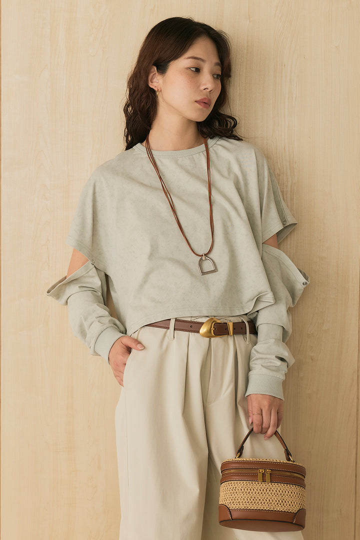 [SET]セパレートフェードTシャツ+ニーサイドタックウエストドロストパンツ(2set)