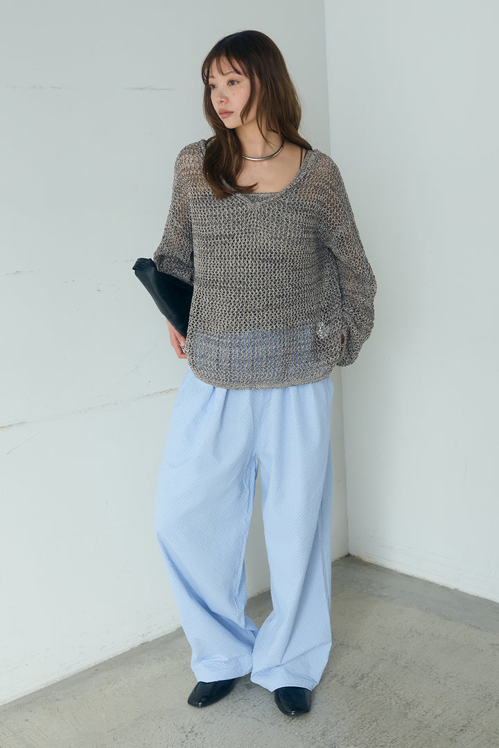 [SET]メッシュ編みビスチェセットVネックプルオーバー+シアサッカーイージーパンツ(2set)