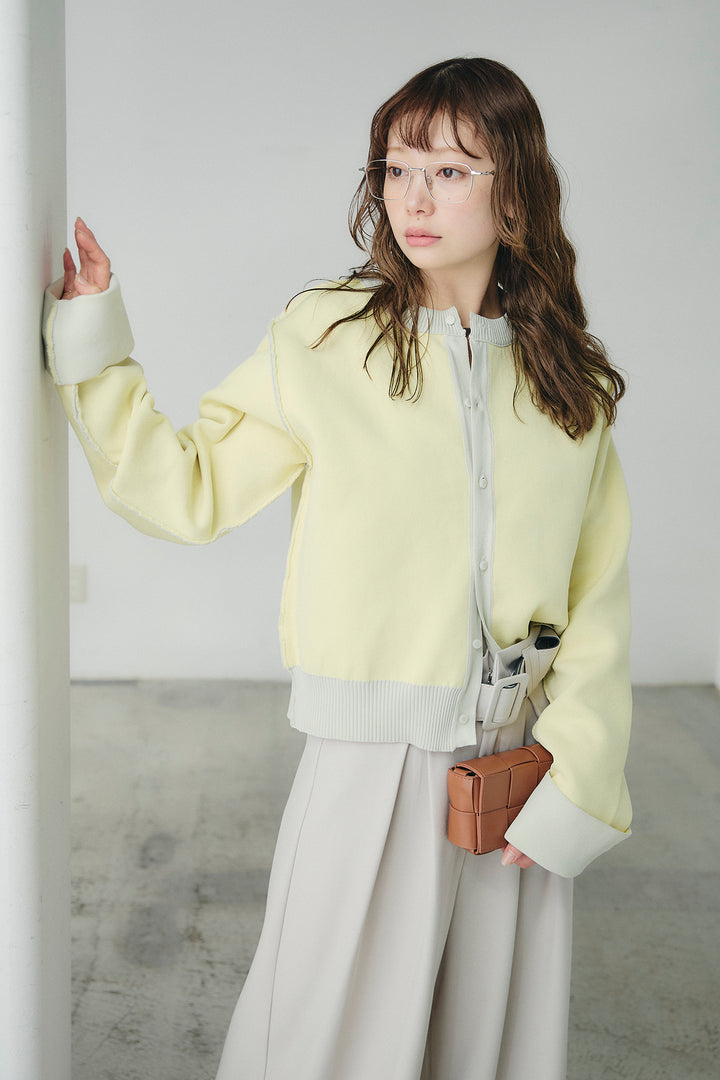 [SET]リバーシブル配色ニットカーディガン+ベルト付きツータックワイドパンツ(2set)