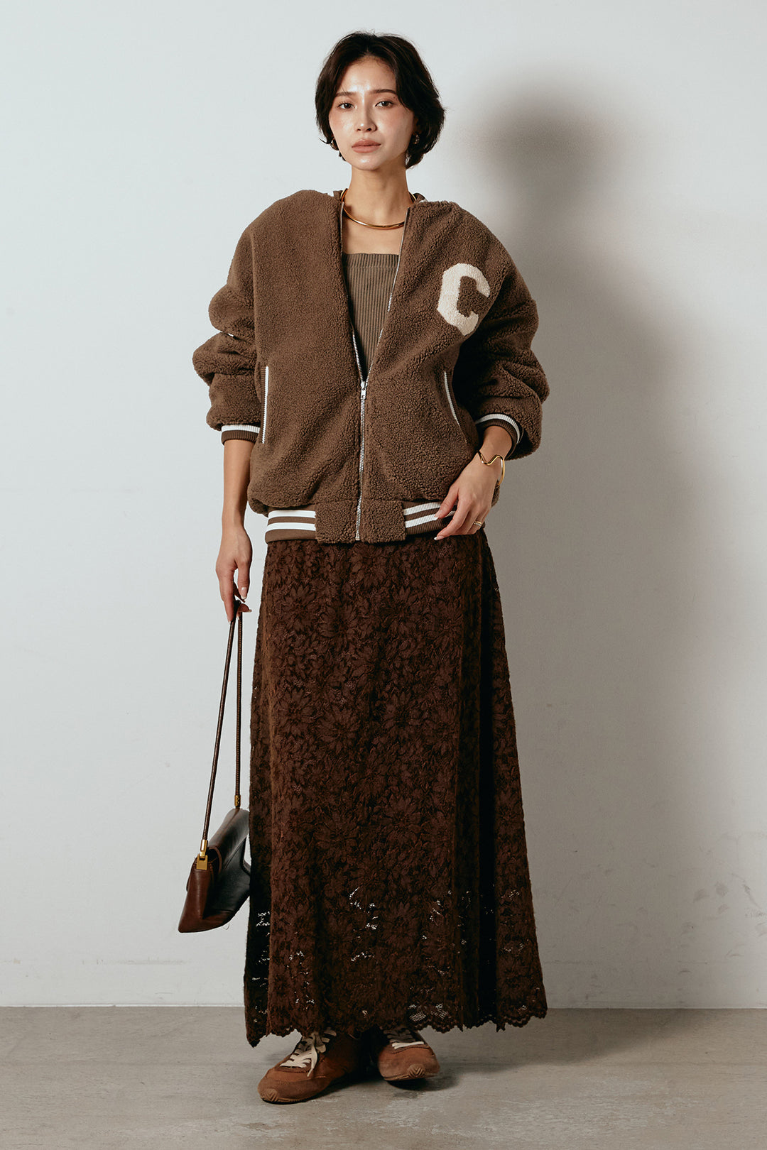 [SET]ロゴスタジャンボアブルゾン+花柄刺繍ベロアフレアスカート(2set)