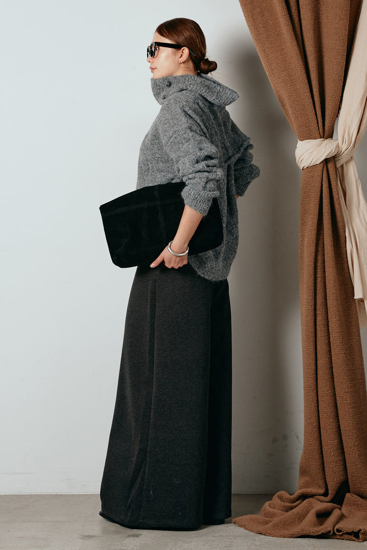 [SET]ケープデザインケーブルニットトップス+ベルト付きフロントタックデザインパンツ(2set)