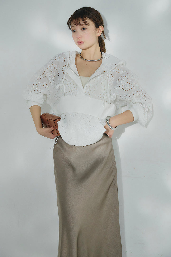 [SET]レースハーフジップアップフーディー+バイアスナローサテンスカート(2set)