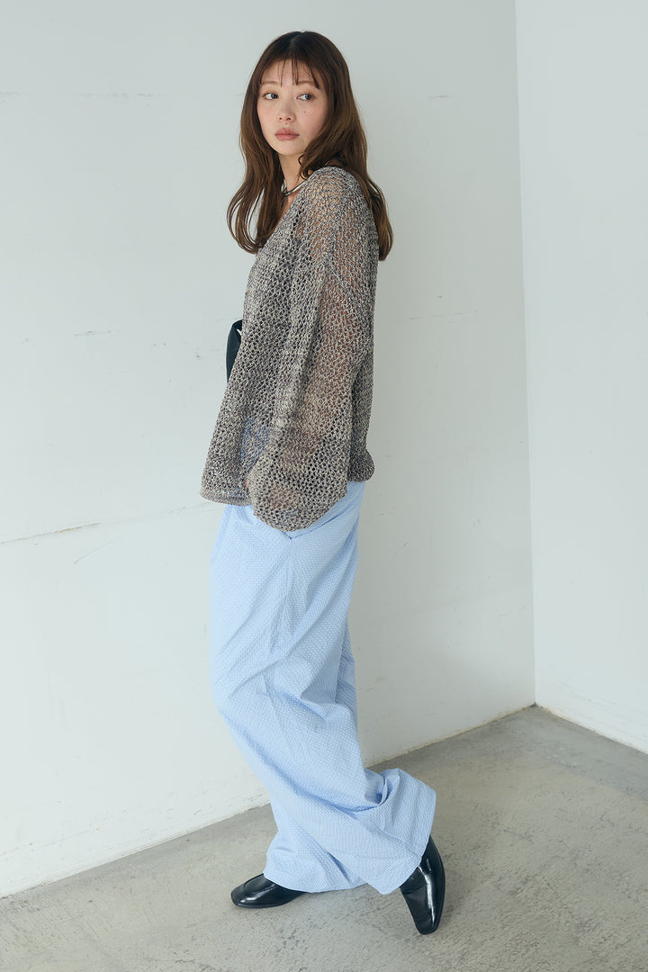 [SET]メッシュ編みビスチェセットVネックプルオーバー+シアサッカーイージーパンツ(2set)