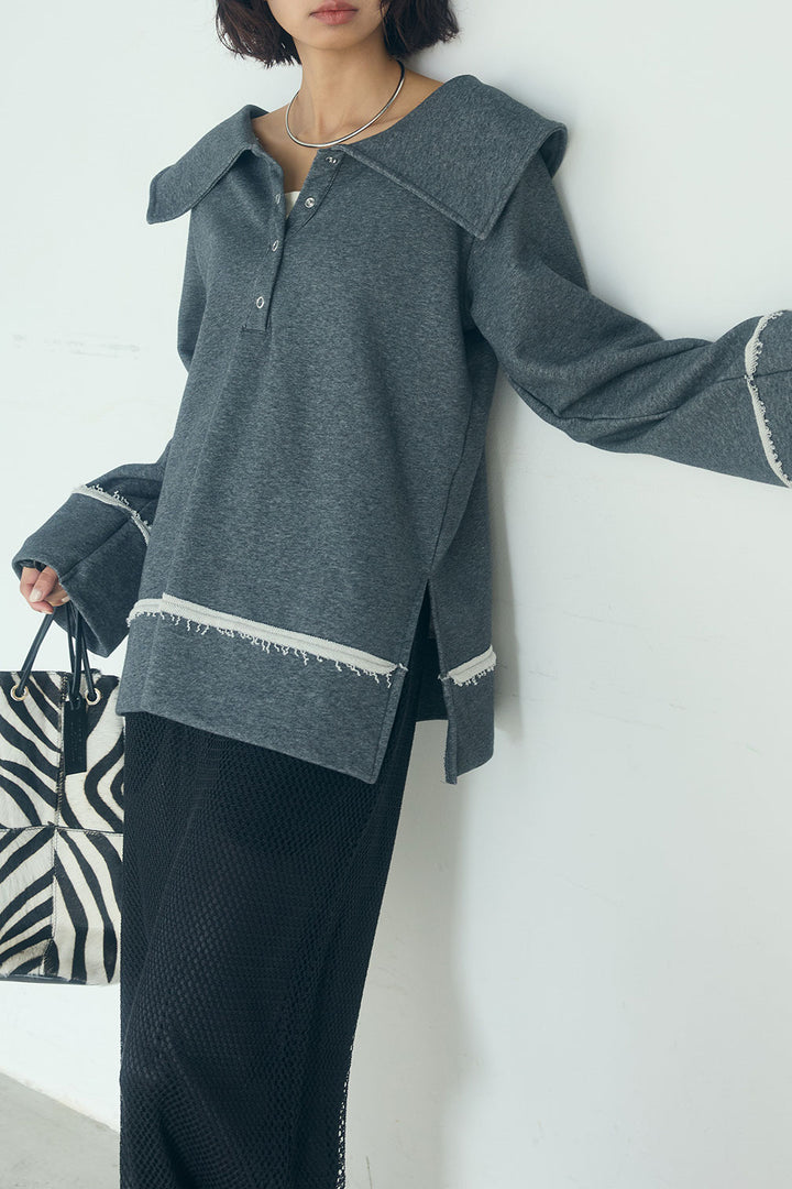 [SET]ビッグカラー2WAYスウェットトップス+メッシュリラックスパンツ(2set)