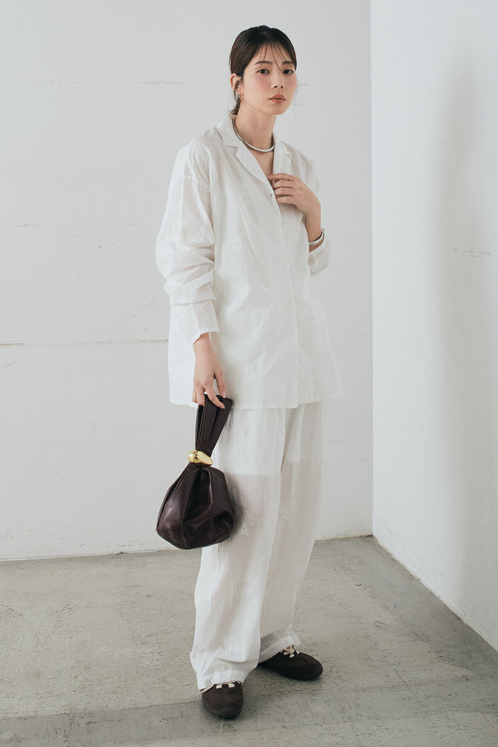 [SET]刺繍ローンオープンカラーシャツ+刺繍ローンタックイージーパンツ(2set)