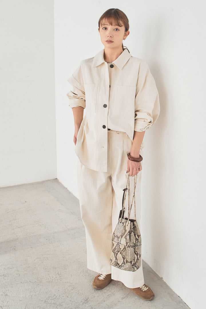 [SET]ツイルシャツジャケット+ツイルハイウエストタックパンツ(2set)