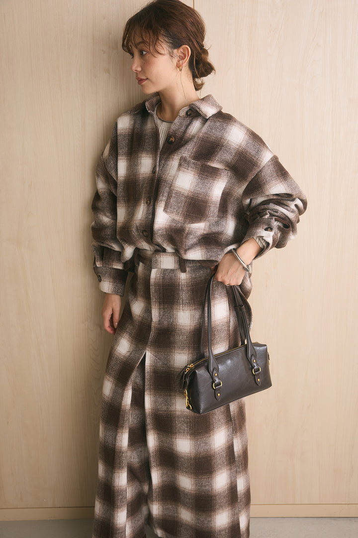 [SET]起毛チェック柄シャツジャケット+起毛チェック柄ボックスタックスカート(2set)
