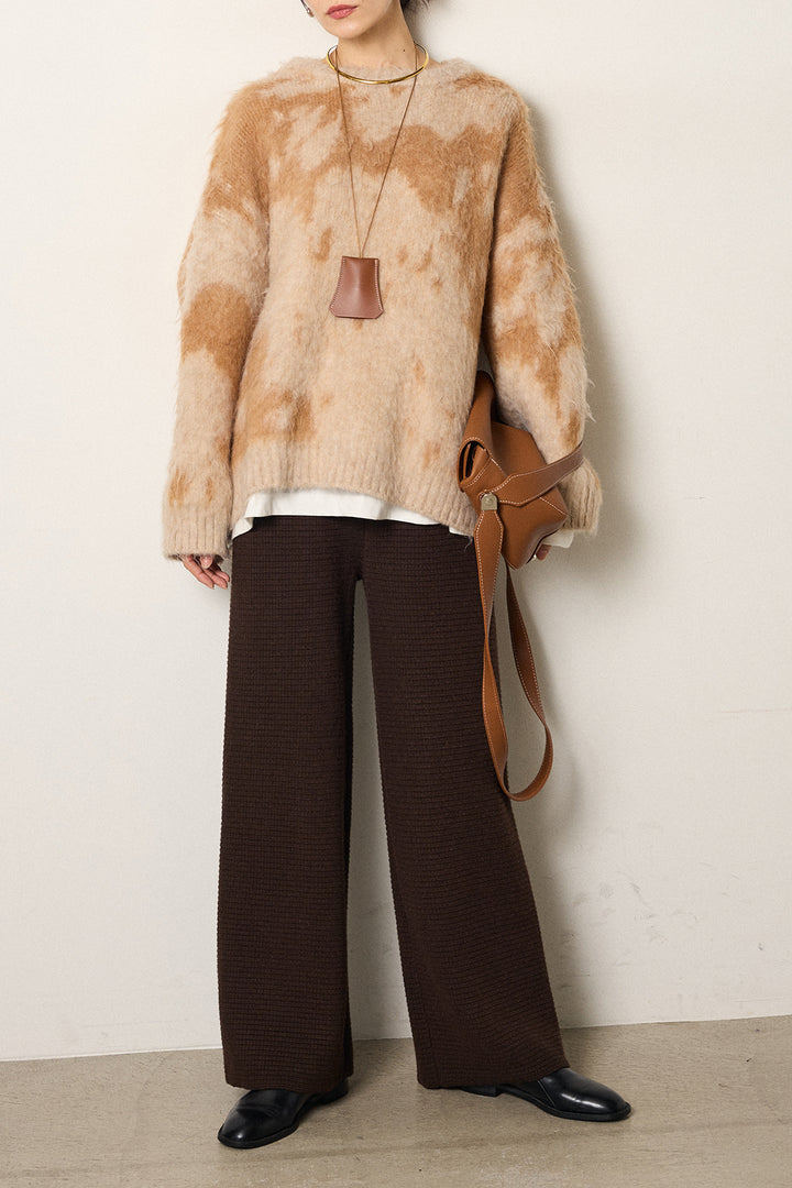 [SET]モヘアタッチマーブルニット+箔プリントBIGシルエットロングスリーブTシャツ+ワイドリブニットイージーパンツ(3set)