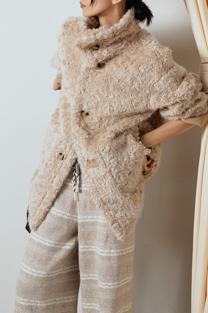 [SET]リバーシブルボアアウター+マルチライン柄リラックスニットパンツ(2set)