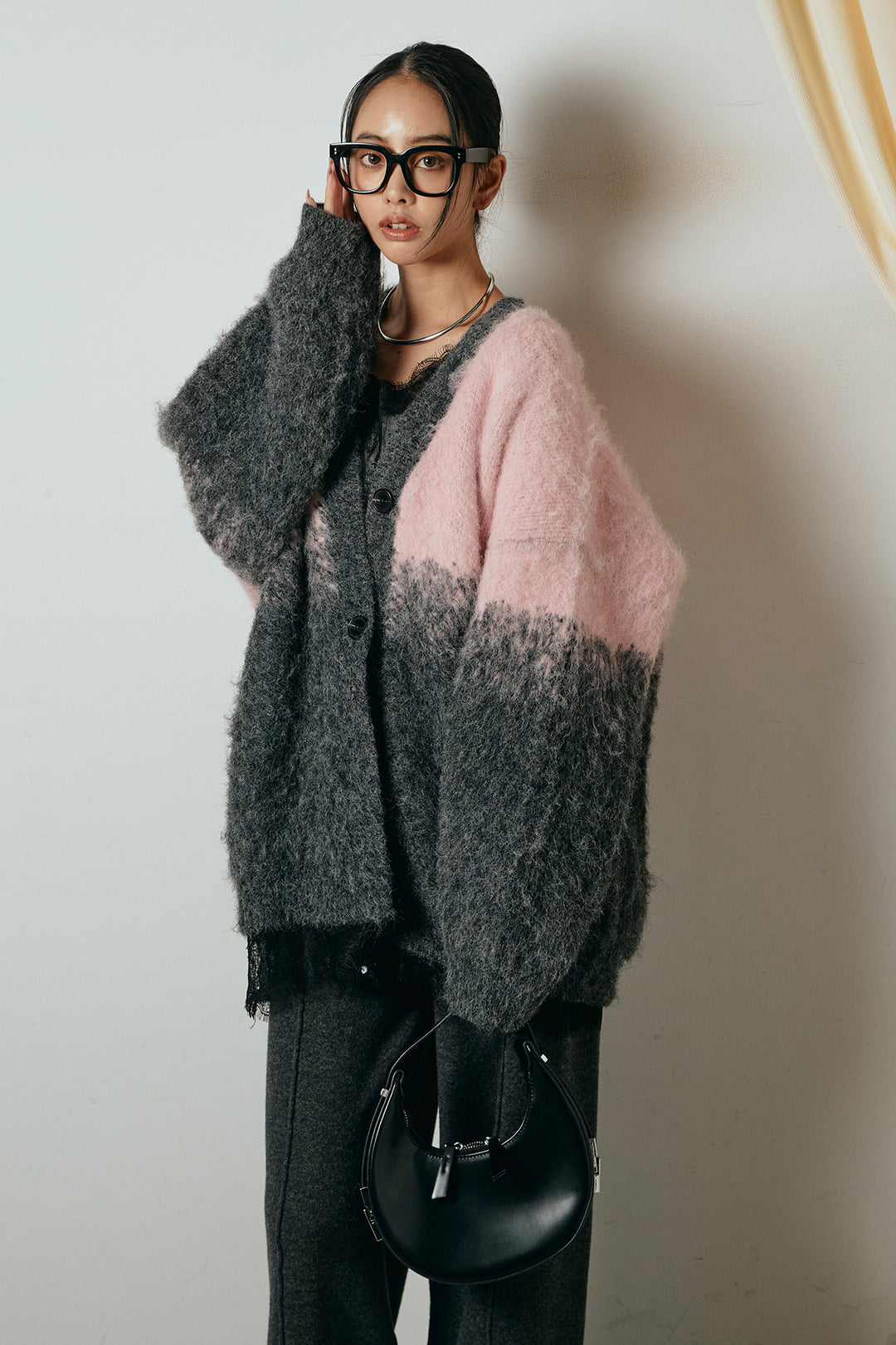 [SET]起毛グラデーションニットカーディガン+センターラインニットパンツ(2set)