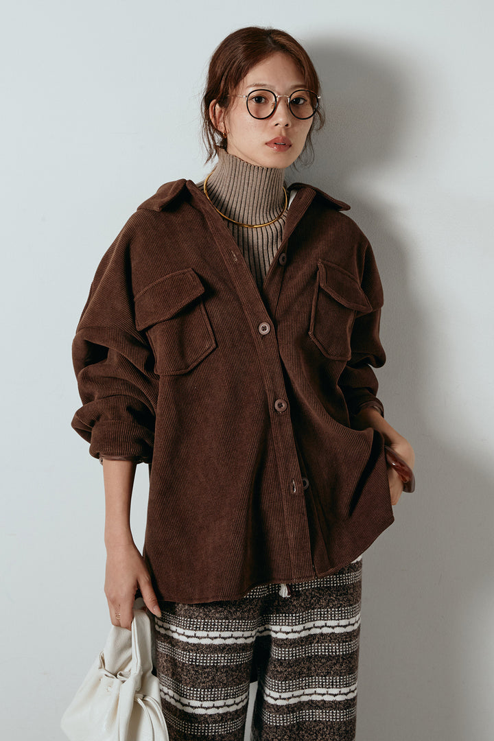 [SET]襟付きコーデュロイポケットシャツ+リブニットシームレスタートルプルオーバー+マルチライン柄リラックスニットパンツ(3set)