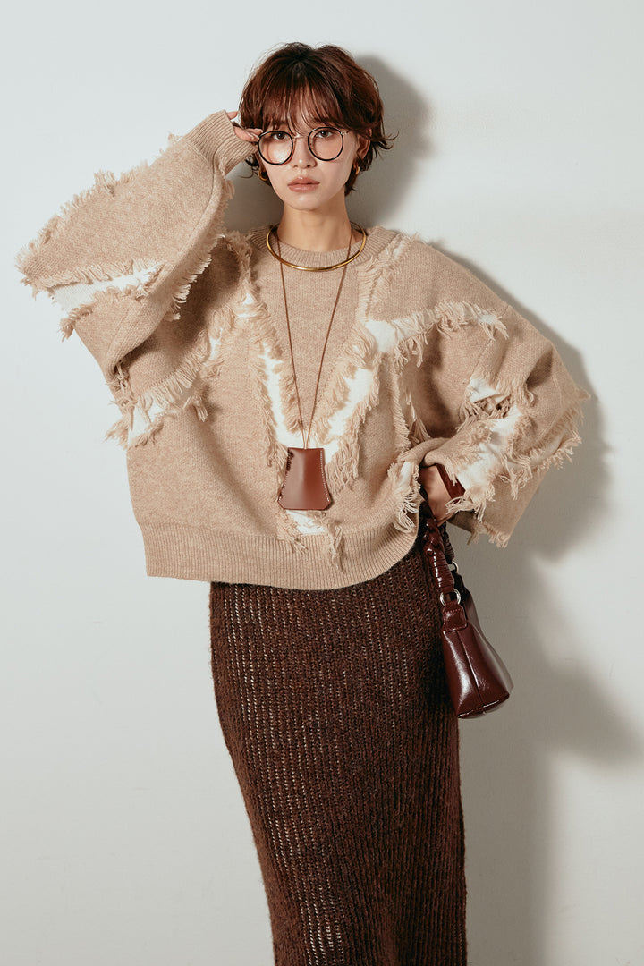 [SET]シャギージャガードニットトップス+アルパカタッチニットタイトスカート(2set)